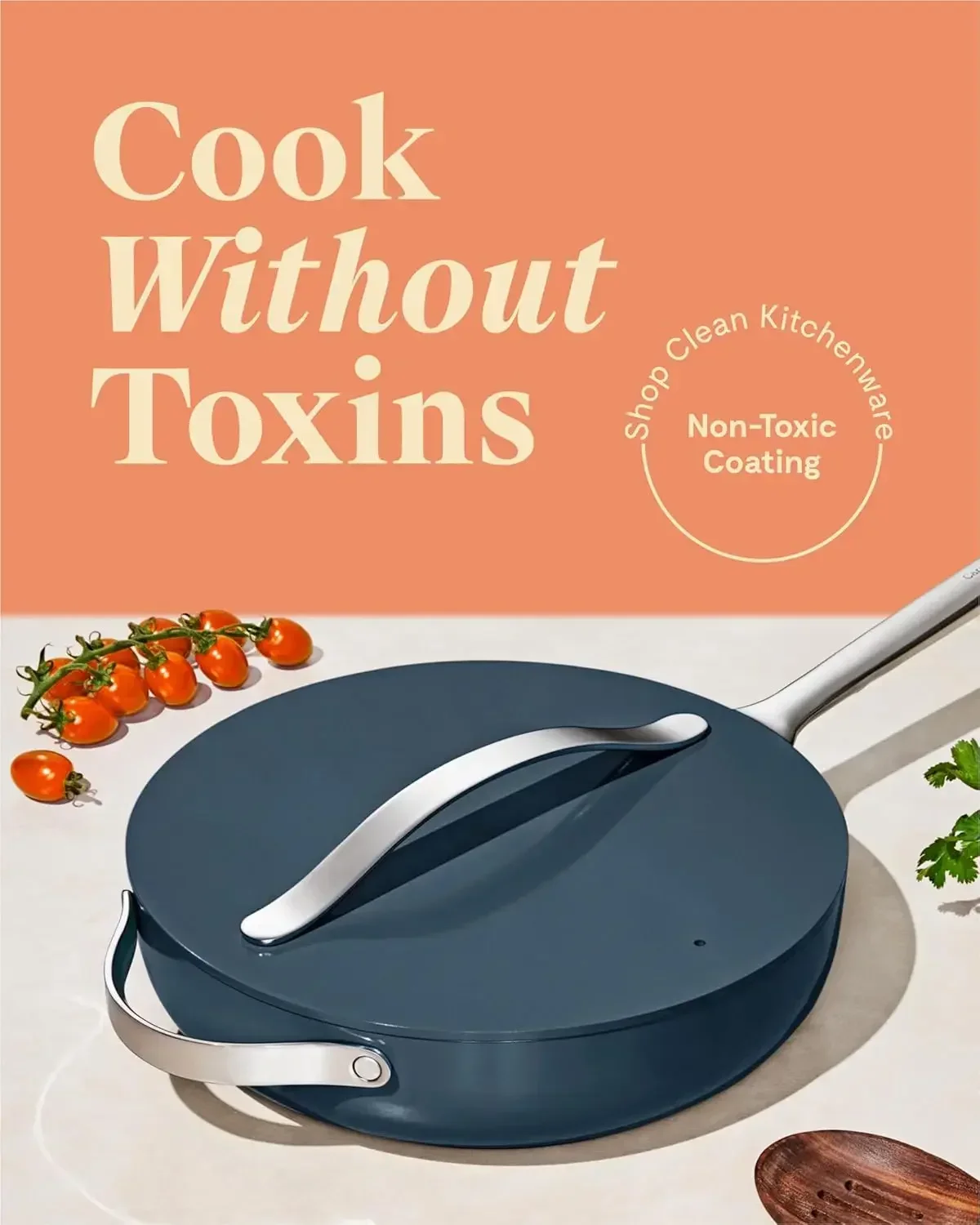 Nonstick Ceramic Sauté Pan With Lid Non Toxic Ptfe Pfoa Free Oven Safe Compatible All Stovetops Gas Electric Induction Navy