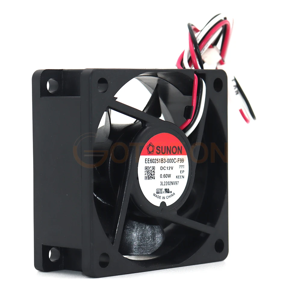 Ventilador Sunon, EE60251B3-000C-F99 6025, 60mm, 6cm, 60x60x25mm, DC 12V, 0.6W, 2 fios, 3 fios, Novo