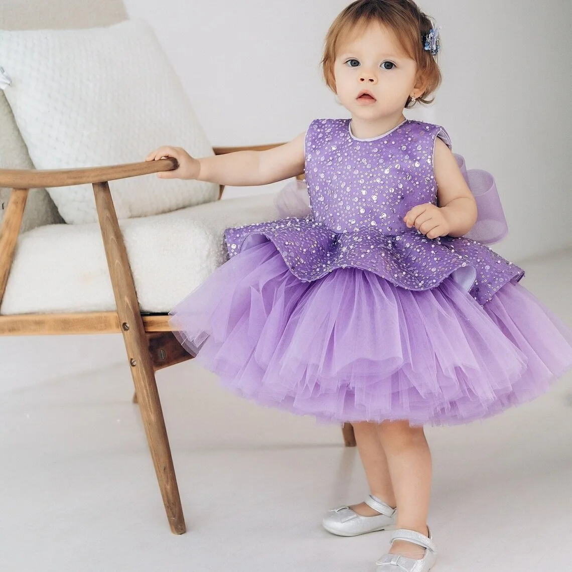 Custom Sparkly sleeveless pommel dress Cute baby dress Luxurious elegant Girl's first year Ball Formal occasion Banquet Party Co