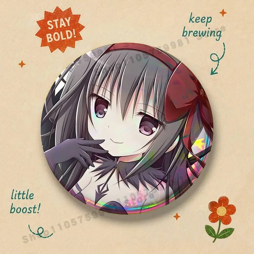 A-Akemi Homura Puella Magi Round Pins Cartoon Brooches Stylish Ornament Badge for Backpack Accessorys Gifts