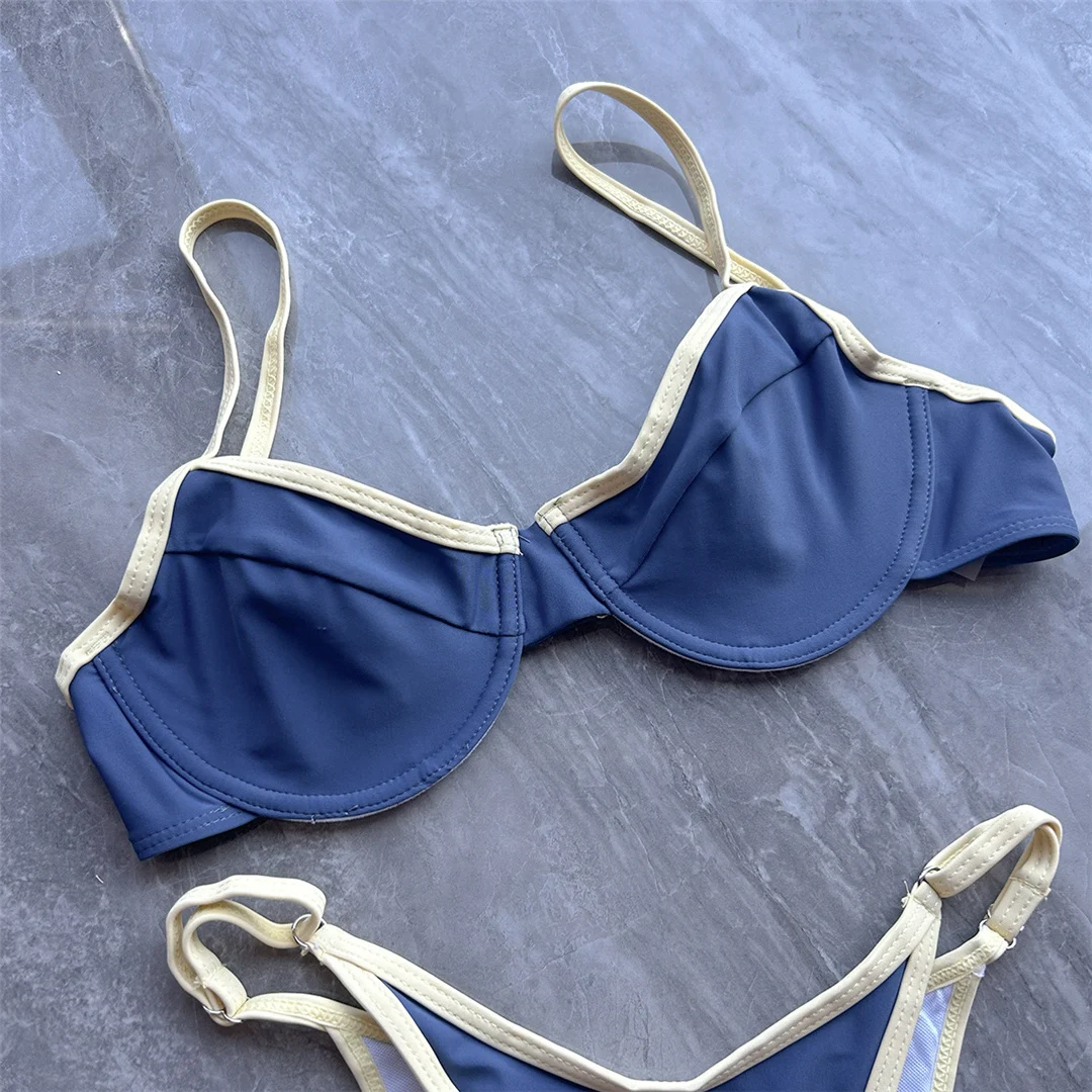 Sexy, mit Bügel verstärkter, hoch geschnittener Bikini, Damen-Badeanzug, zweiteiliges Bikini-Set, gepolsterter Badeanzug, Badebekleidung, Modell V8459. – Detail 4