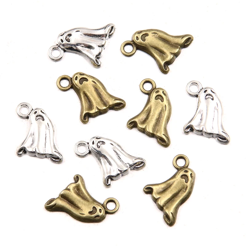 20PCS 14X16mm 2 Color Wholesale Metal Alloy Terror Terrible Ghost Charms Halloween Pendant For Jewelry Making DIY Handmade Craft