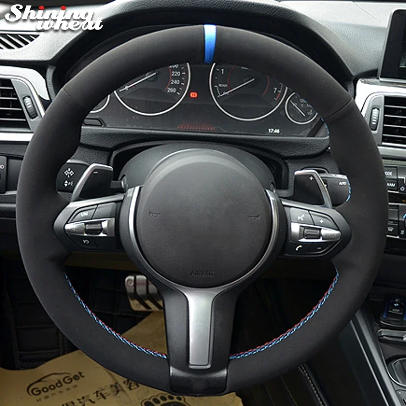 

Black Suede Car Steering Wheel Cover for BMW F87 M2 F80 M3 F82 M4 M5 F12 F13 M6 F85 X5 M F86 X6 M F33 F30 M Sport