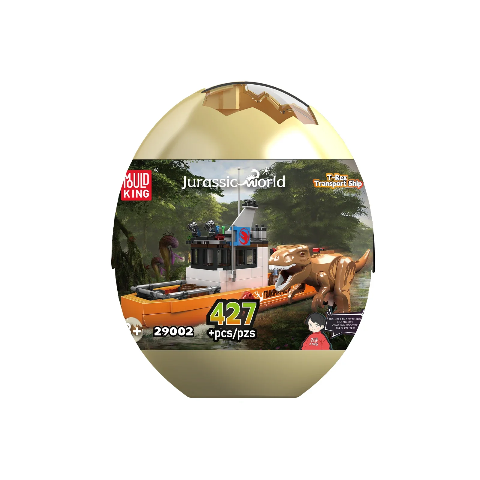 Molde King 29002 427PCS Tiranossauro Navio de Transporte Dinossauro Ovo Modelo Kit Pequenos Blocos de Construção Brinquedos