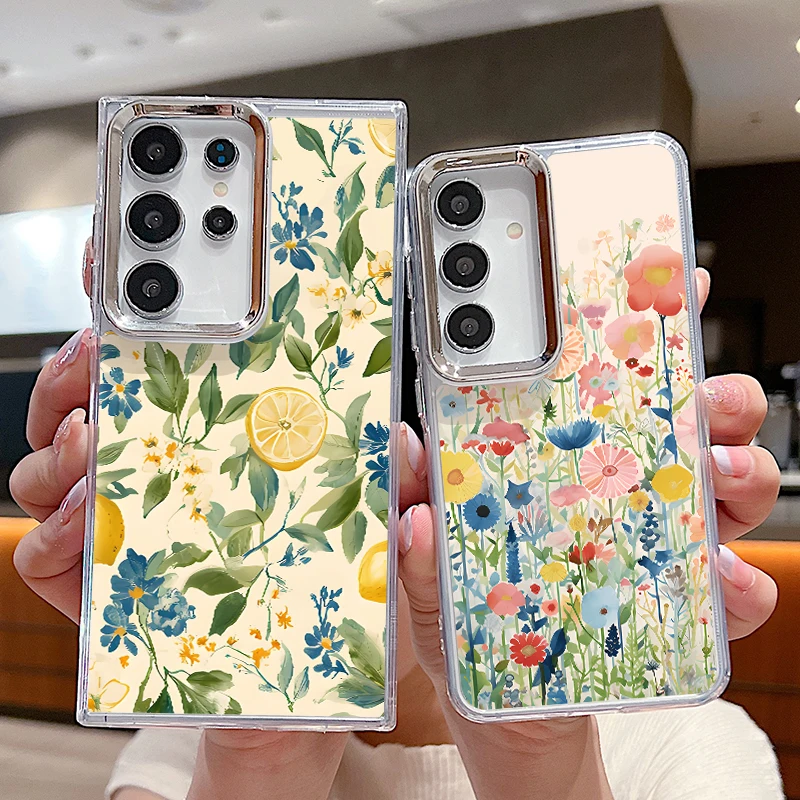 Colored Flower Pattern Clear phone Case For Samsung Galaxy S26 S25 S24 Ultra S25 S23 FE A57 A56 A37 A17 A55 A15 A36 5G TPU Cover