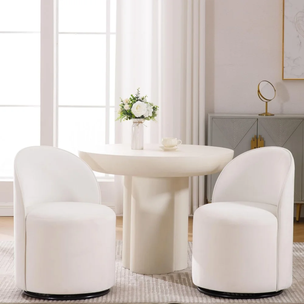 

Velvet Swivel Dining Chair Set of 2, Modern Upholstered Barrel Accent Chair with 360 Degree Rotation, White Vanity Chair