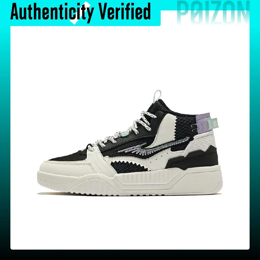Erke Abrasion Resistant Breathable Mid top Casual Shoes Women's Black White 12122401536-003