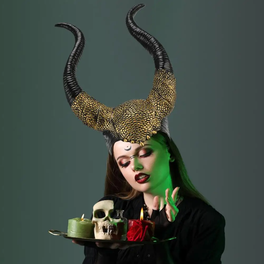 Halloween Devil Horns Costume Black Latex Long Horns Women Adults Horn Headpiece for Cosplay Halloween Costume