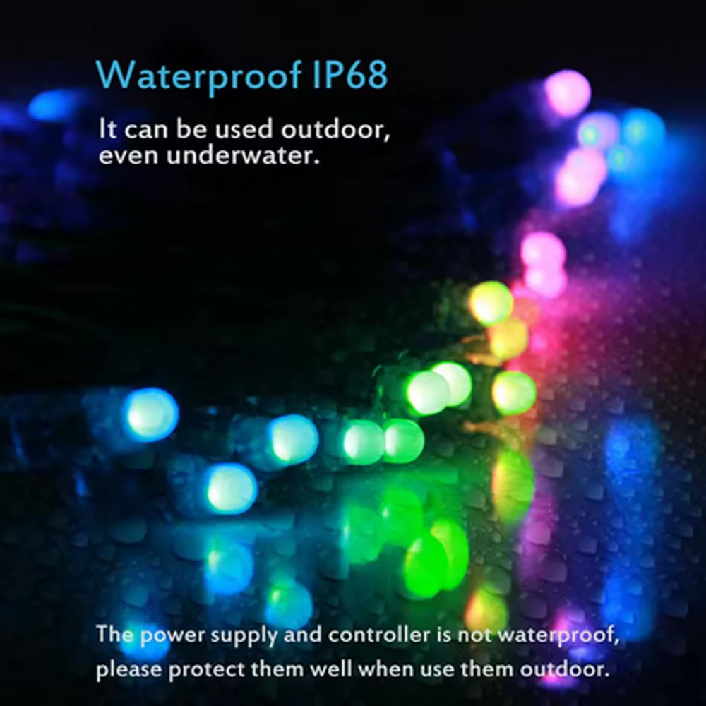 WS2811 RGB LED Strip Lights 12mm Full Color Digital Addressable Module DC5V/DC12V Waterproof 68 LEDs per Meter for Home Decor