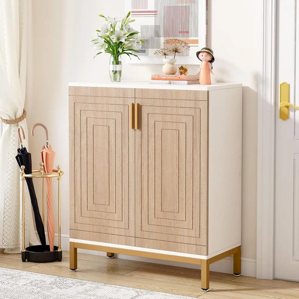 

20-Pair Shoe Storage Cabinet, 6-Tier Standing Entryway Organizer, White & Brown