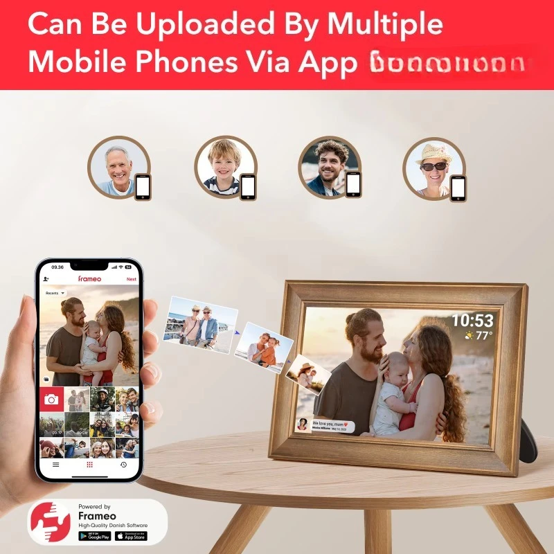 WiFi digital video photo frame with touch screen and clock function Wooden electronic photo album digital photo frame