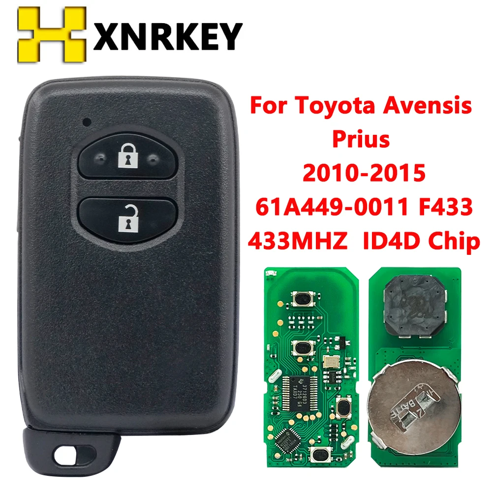 XNRKEY For Toyota Avensis Prius 2010-2015Remote Smart Proximity Key fob  433MHZ ID4D Chip 2Button 61A449-0011 F433 B74EA B75EA