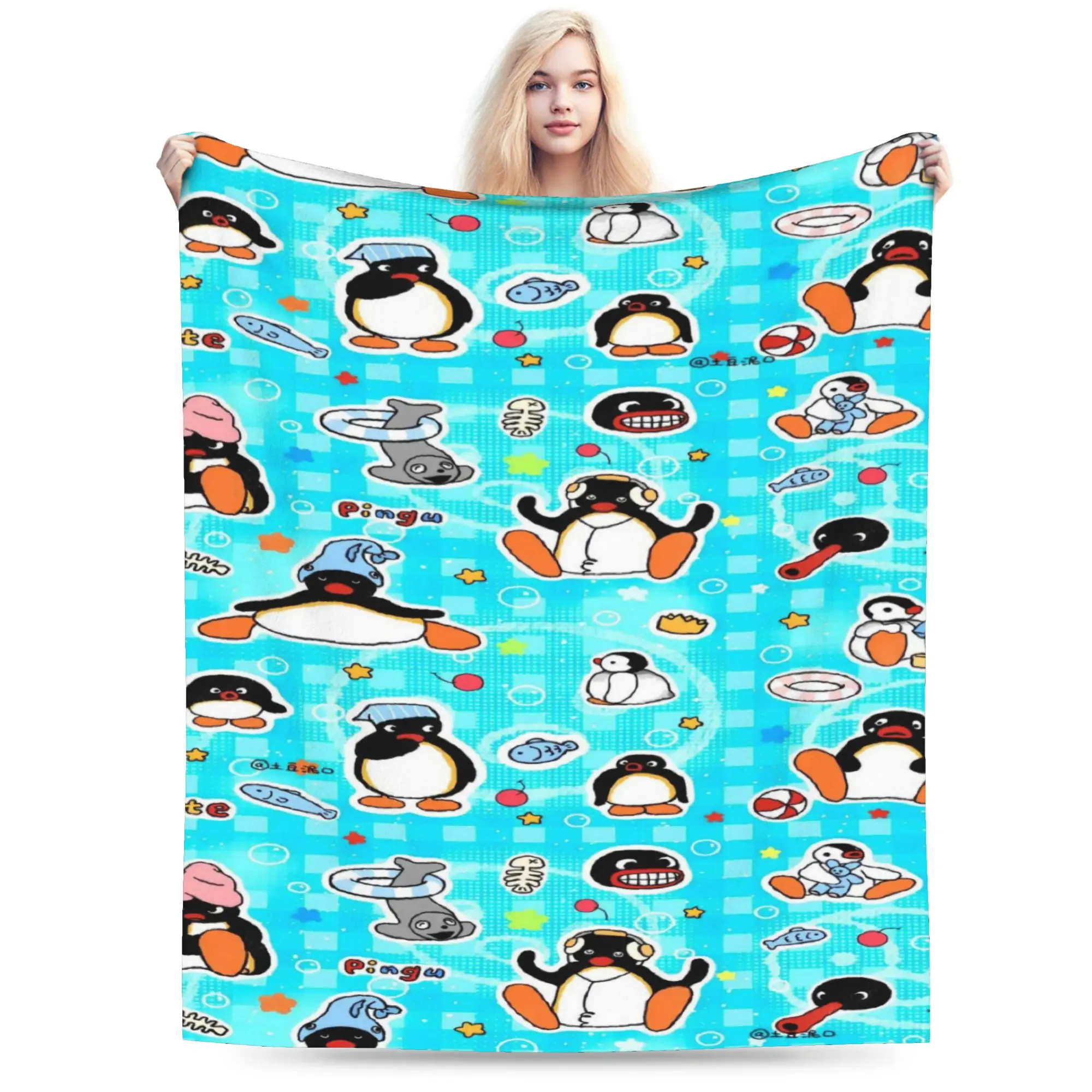 Super Soft Pingus cartoon penguin Throw Blanket Premium Fleece Flannel Lightweight  Bed Blanket Super Cozy Bedspread