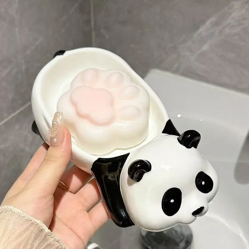 لطيف الباندا السيراميك زجاجة محلول صندوق الصابون ثنائي الغرض للتصريف شحذ المرحاض صندوق الصابون الحمام الشامبو غسول زجاجة تخزين جديد #2