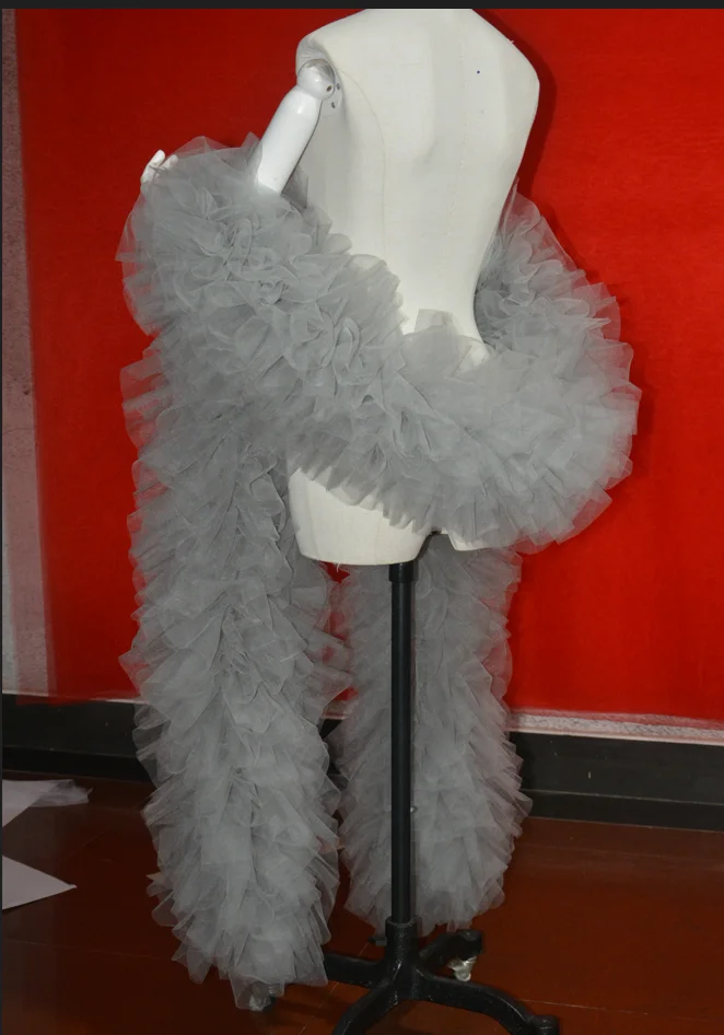 Fashion Stage ball party Club bruids Tule Boa Ruffle sjaal wrap Aangepaste kleur bruiloft accessoires cape