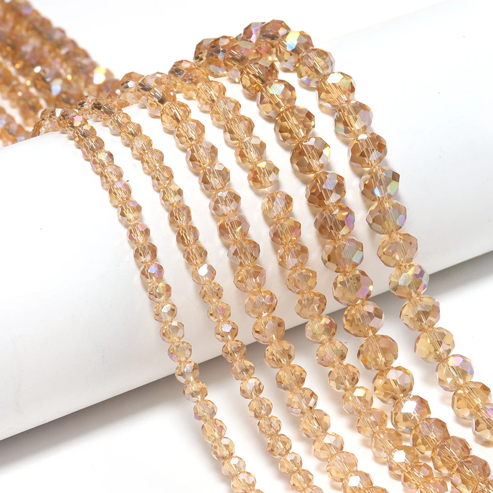 1 Strand 4 6 8mm AB Gold Champagne Faceted Crystal Beads Abacus Glass Loose Beads For Jewelry Making DIY Bracelet Accessories