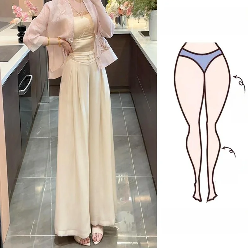 

Повседневные брюки с высокой талией и широкими штанинами, большие размеры 2025 года, модная груша, боди, новый китайский Sle абрикосового цвета, универсальная для похудения...