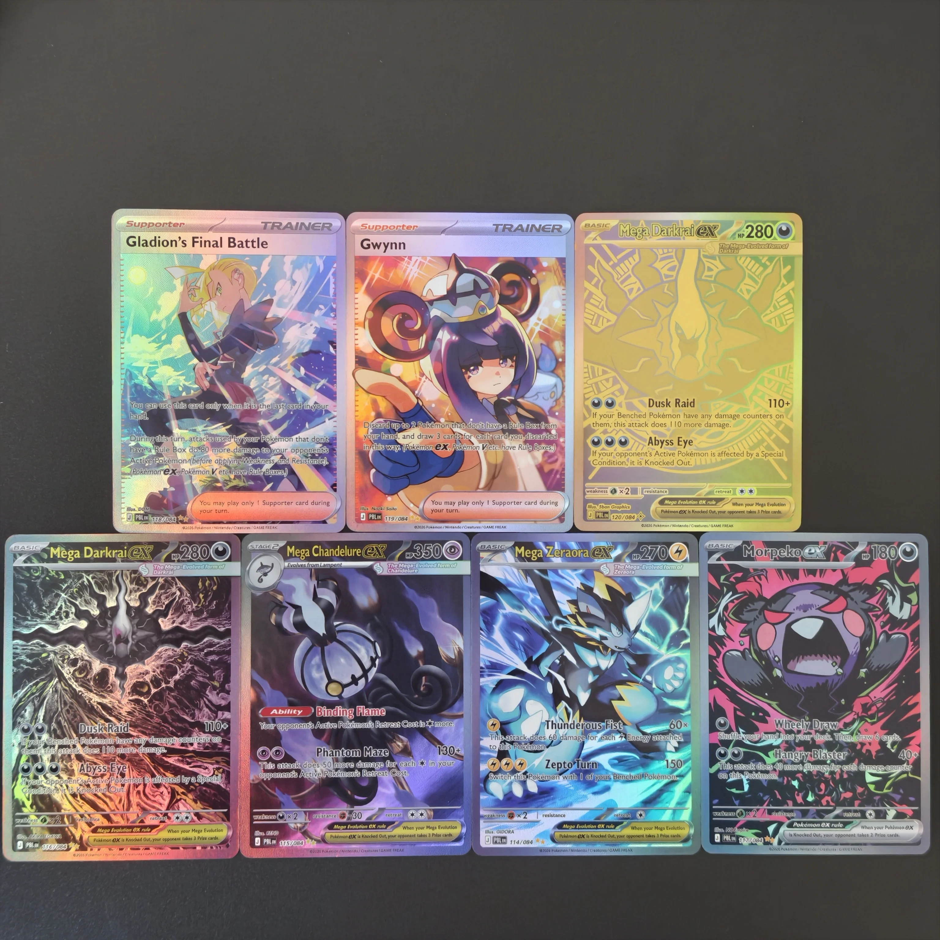 Proxy TCG Collection Cards PKM Gladion's Final Battle Gwynn Mega Darkrai Trainer Full Art Holo Cards TCG Anime Flash Cards