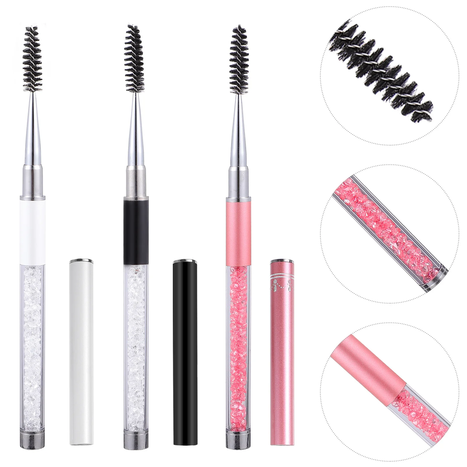 3Pcs Portable Eyelash Brushes Screw Wands Mascara Eyebrow Applicator for Travel Business Trip Makeup Screw Eyelash
