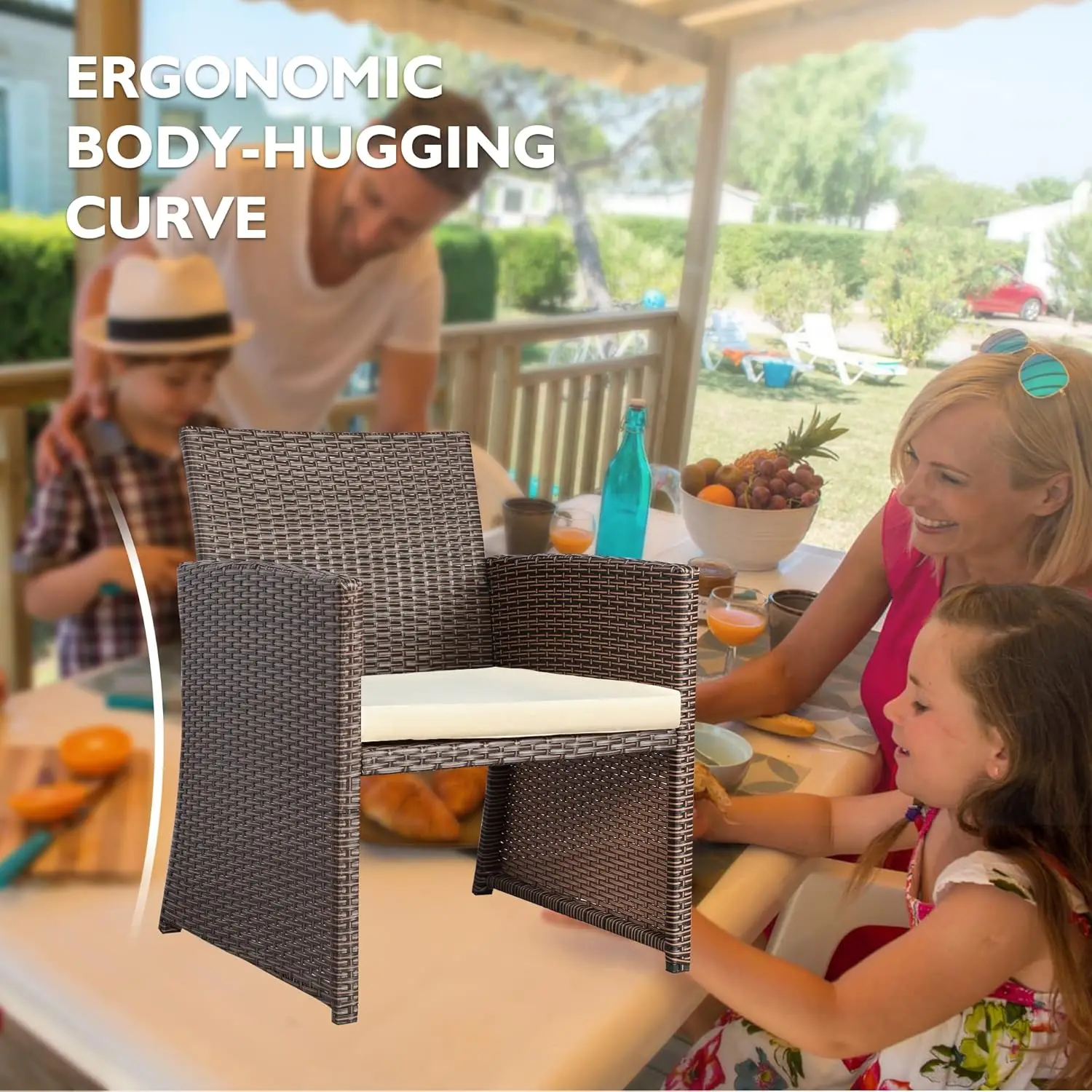 طقم محادثة للفناء مكون من 4 قطع، أثاث فناء خارجي، روطان أسود + أزرق مع وسادة زرقاء #5