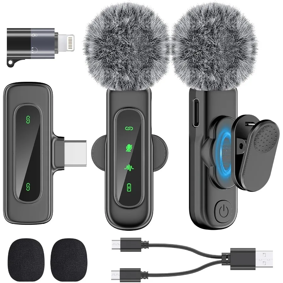 

Mini Microphone for iPhone 16 15 14 iPad Android Wireless Lavalier Microphone with Magnetic Collar Clip USBC Mini Lapel Lav Mic