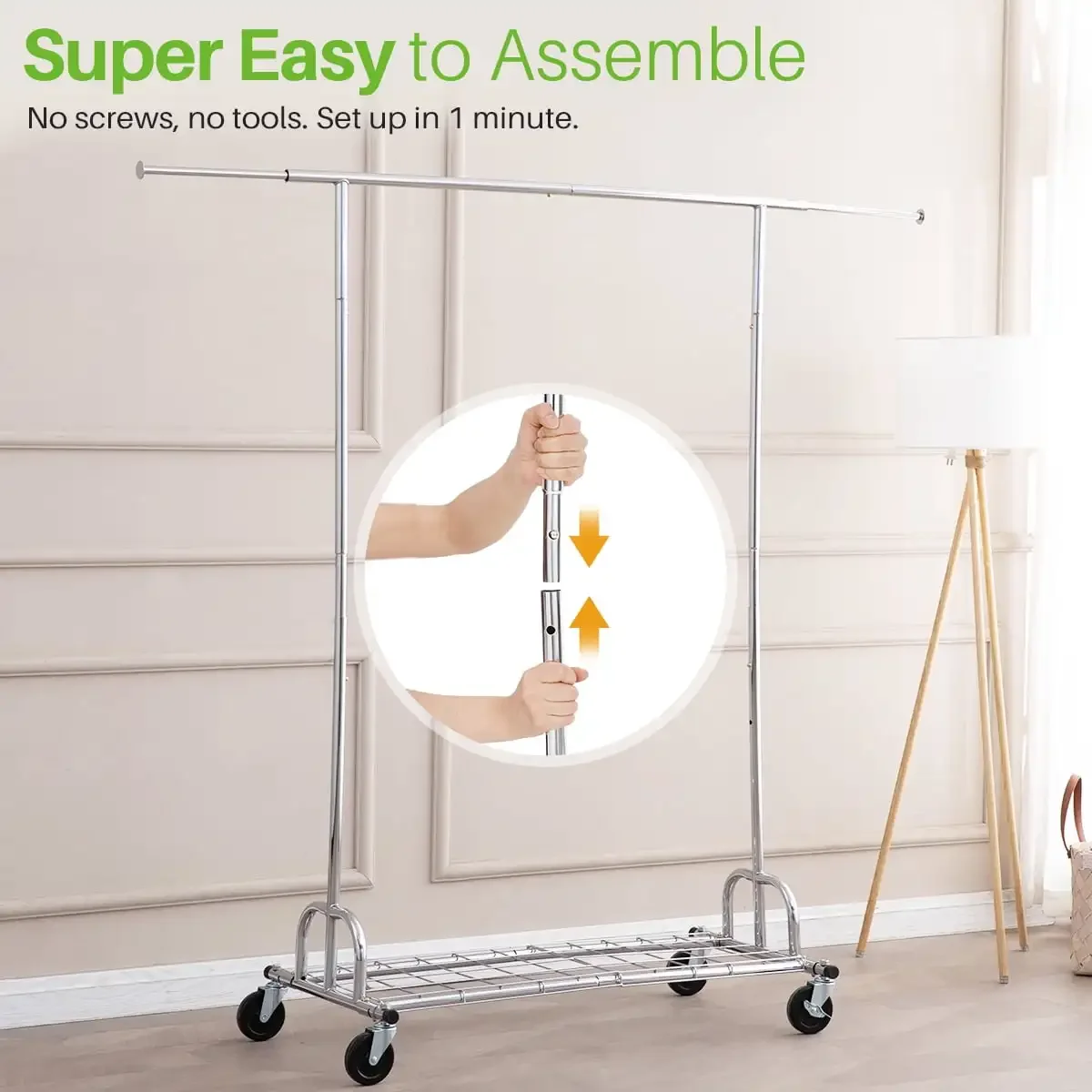 Heavy Duty Commercial Grade Garment Rack Portable Freestanding Modern Clothes Rack, Silver