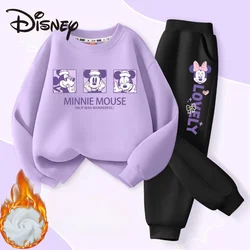 Winter Baby Girl Clothes Set Kid Boy Disney Minnie Sweatshirts Pullover & Pants 2pcs Suit Children Long Sleeve Plush Warm Suit