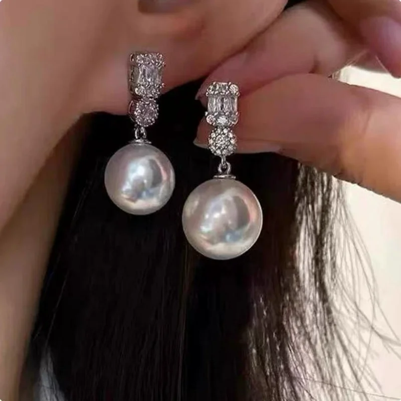 New Natural AAAAA Grade12-11mm South Sea White round Pearl Earrings 925 Sterling Silver Hypoallergenic Oversized Elegant Jewelry