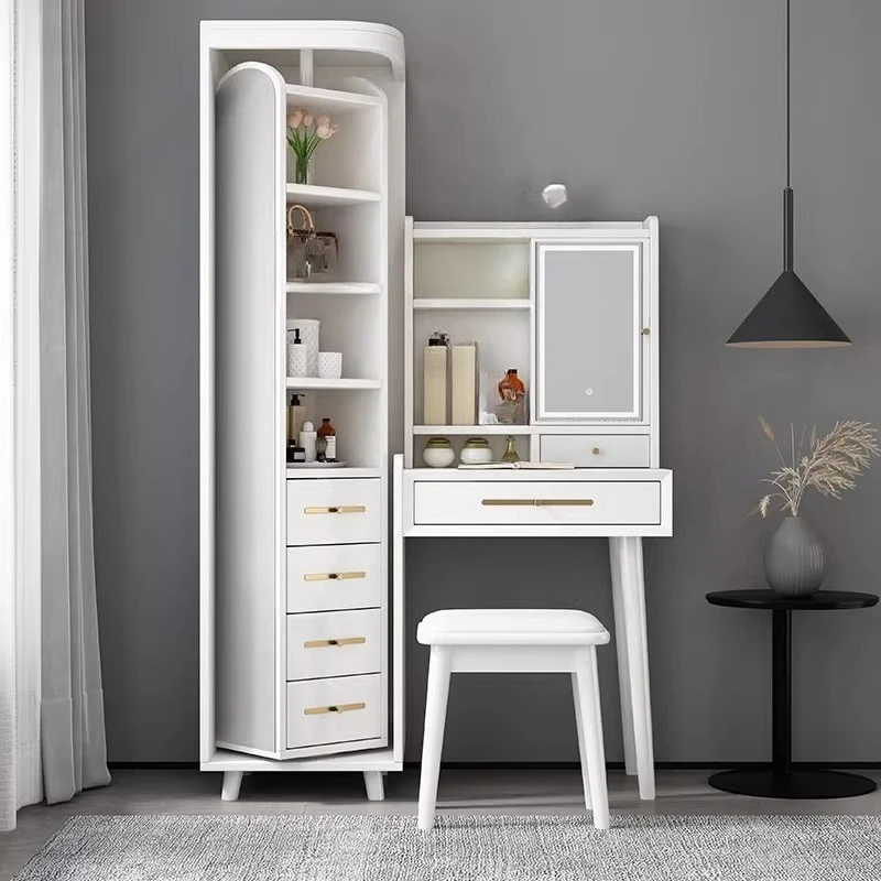 

All solid wood dresser full mirror integrated makeup table bedroom simple