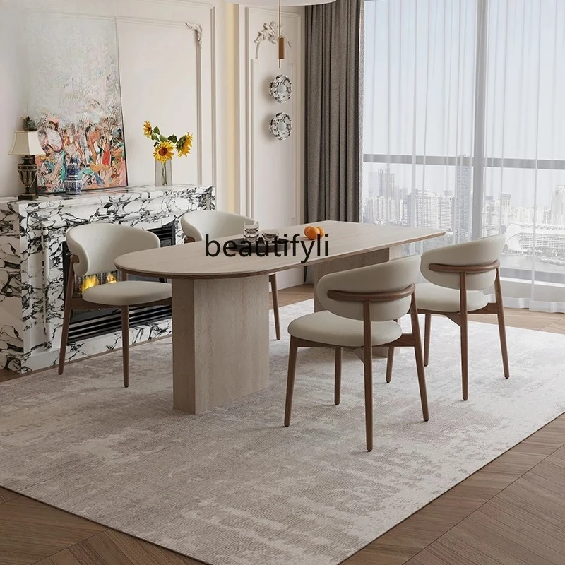 Medieval French full travertine rock slab hemming dining table table island table semicircle