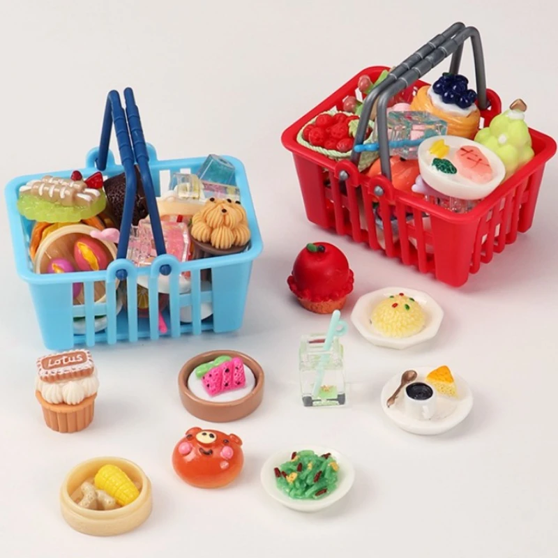 5/10/20pcs Mini Shopping Basket Plastic Miniature Decor Dollhouse Simulation Mini Figures Toys Accessories Storage Baskets Cute