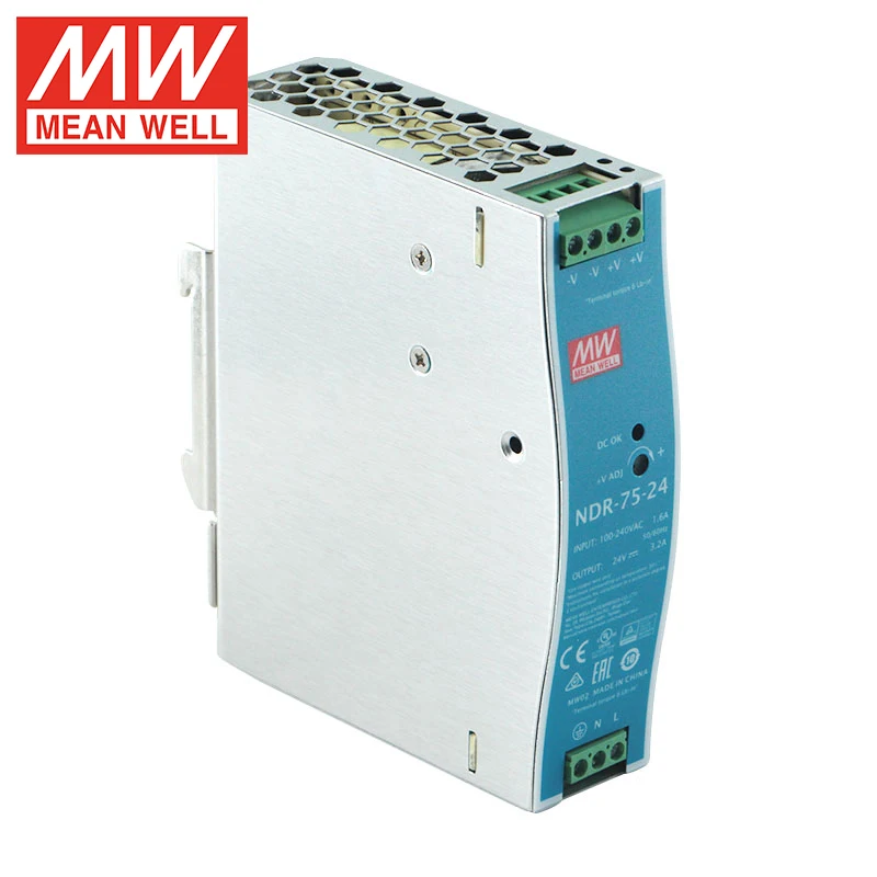 

Mean Well NDR-75 Series DC 12V 24V 48V 6.3A 3.2A 1.6A 75W Single Output Industrial DIN Rail Power Supply