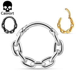 Casvort 1PCS Clip Helix Chain Nose Ring Cartilage Tragus Septum Rings Piercing Body Jewelry 316L Surgical Stainless Steel