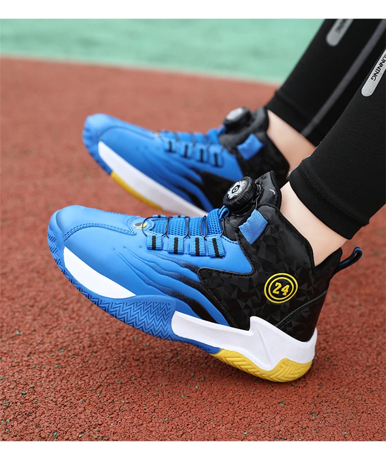 Children Basketball Sports Shoes Swivel Button Casual Shoes Four Seasons Kids Mesh Sneaker Non-slip Boys Girls Outdoor Training