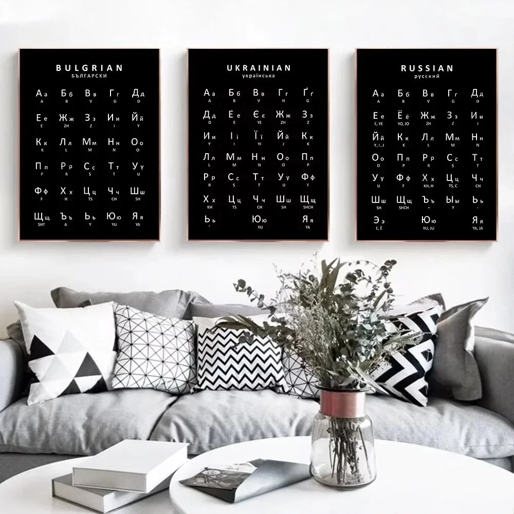 Russian Ukrainian Bulgarian Alphabet Poster Language Learn Chart Print Canvas Painting Educational Wall Pictures Kids Room Decor