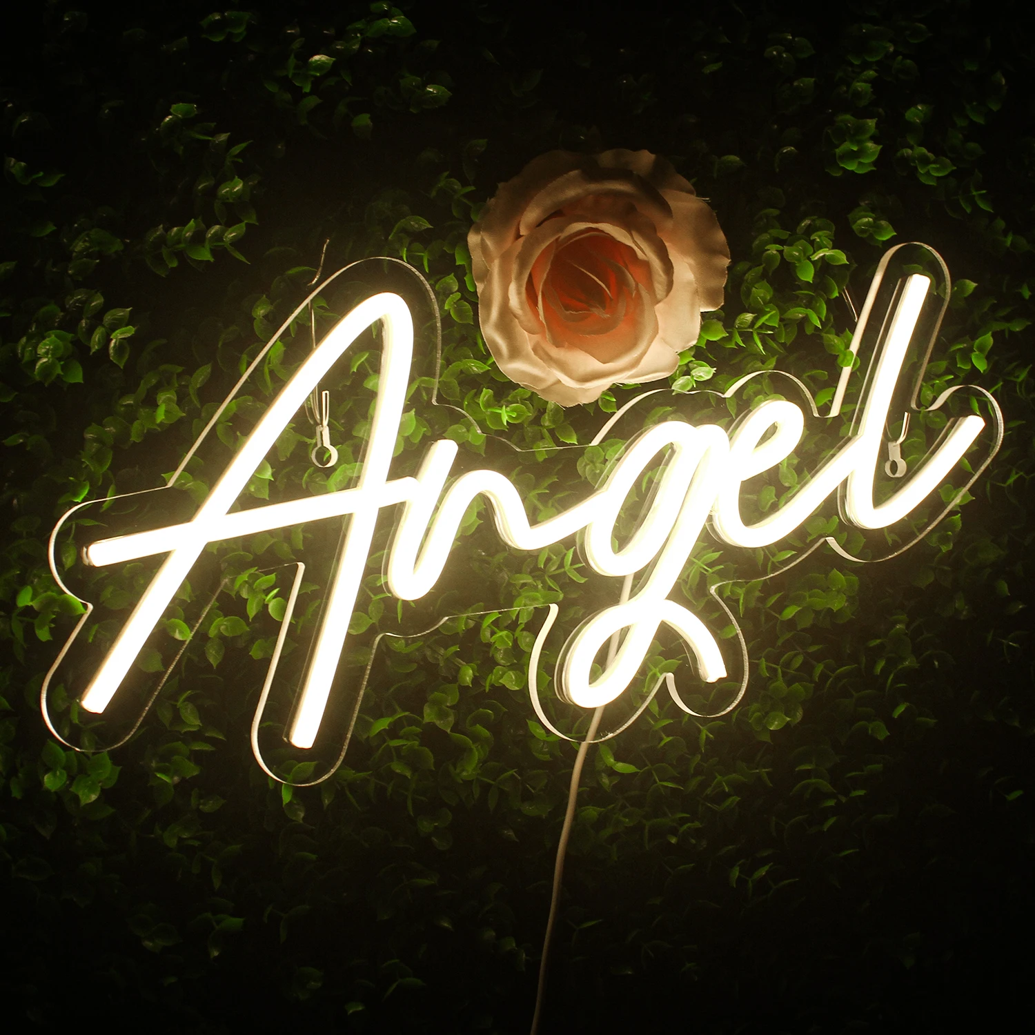 Angel Neon Sigh Warm LED Lights Wall Aesthetic Bedroom Decoration Glow Art Room Decor Dimmable Panel Lamp Bebe Wedding Boda Gift