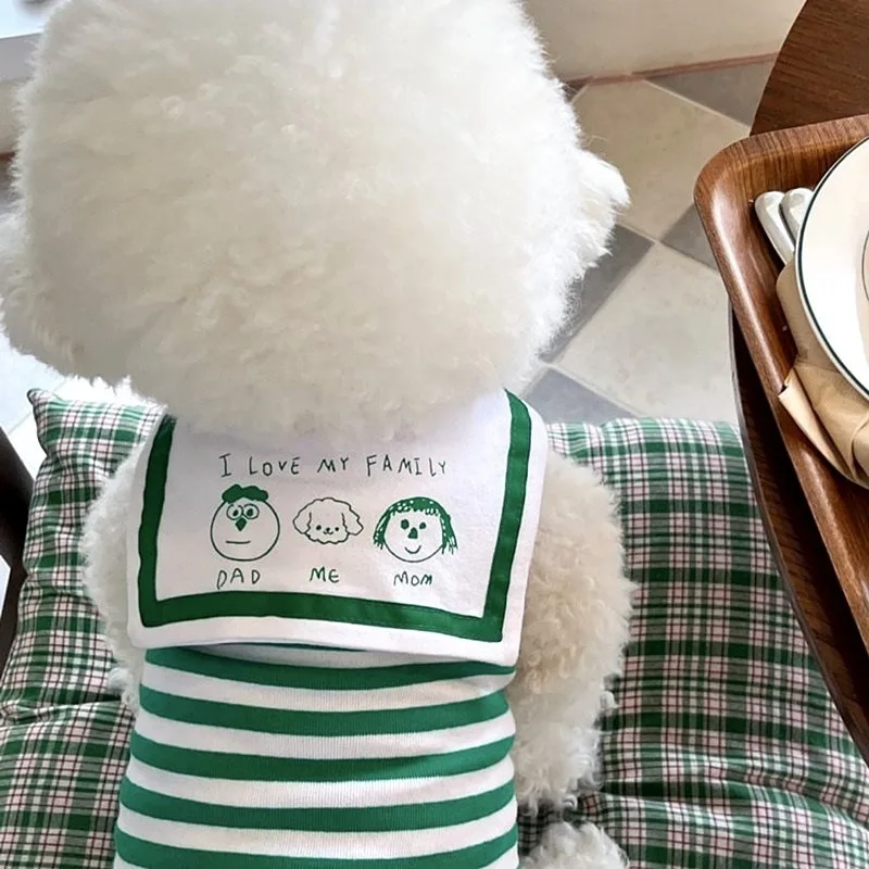 Green Striped Puppy T-shirt Pet Navy Collar Vest Cartoon Print Maltese Short Sleeved Breathable Clothes for Small Dog Cats view 3