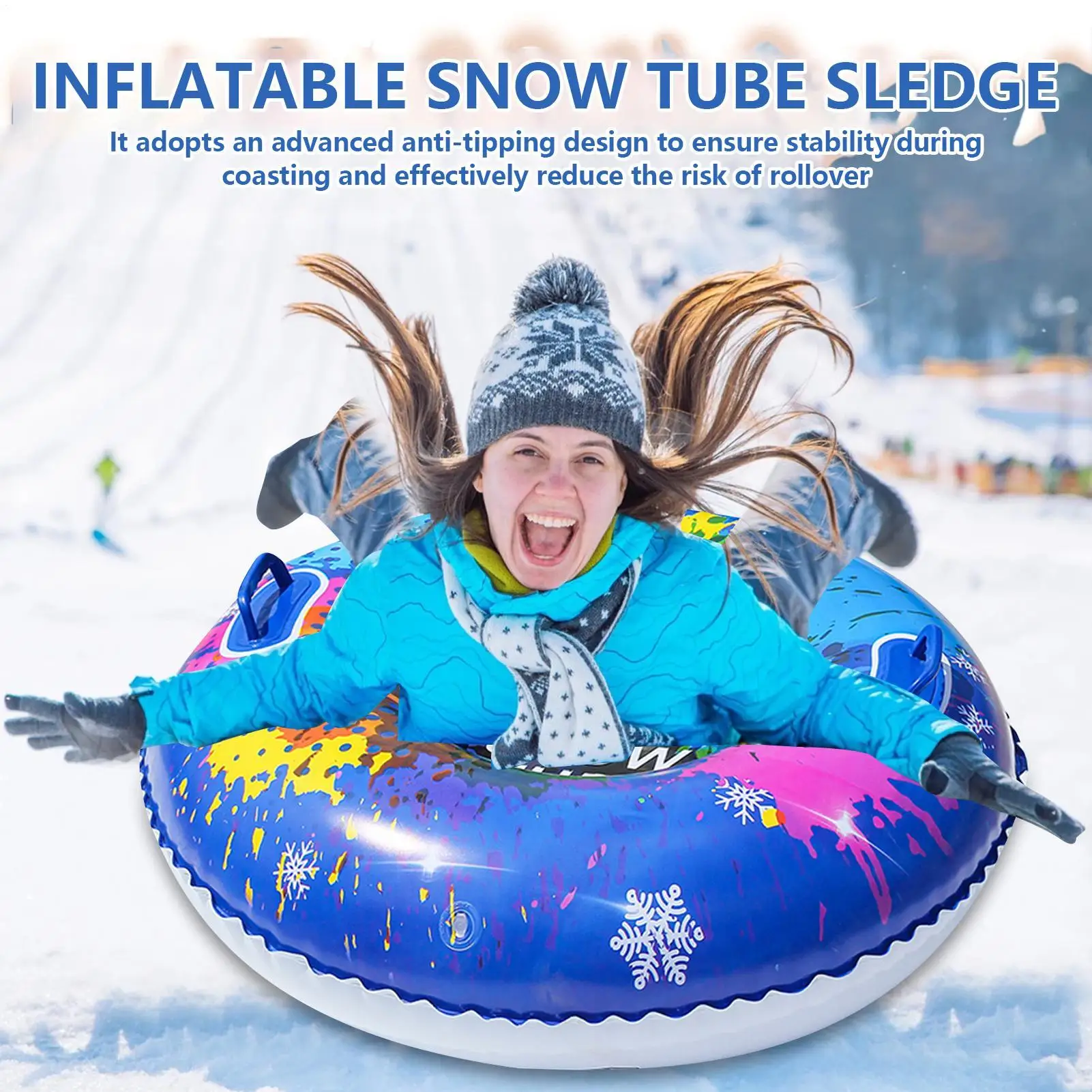 

Blow Up Snow Tube Sled Anti-Tipping Inflatable Sledge, Winter Sports Sledding Trail Snowfield Family Adults Kids Supplies