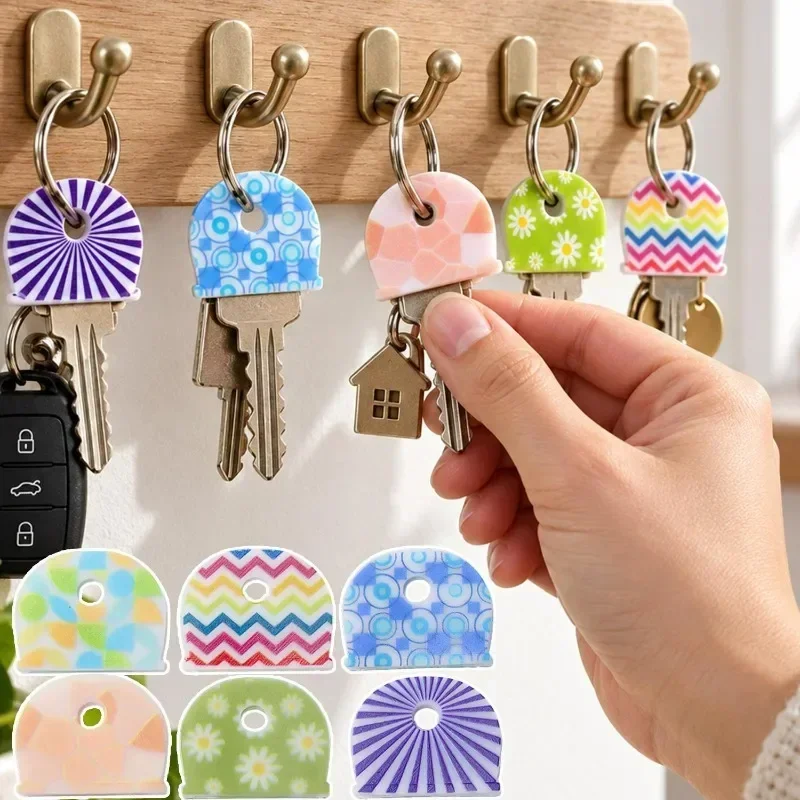 60/6x Mini Silicone Key Identification Marker Tags Caps Cartoon House Non Slip Key Head Sleeve Home Office Door Key Chain Decora