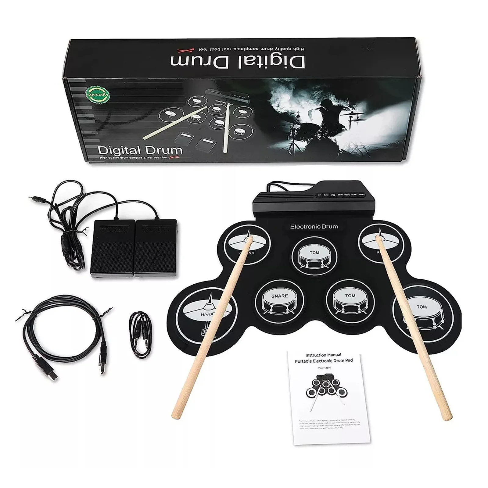 

Portable Electronic Drum Kit Roll Up Practice Pad for Beginners Digital Drum Set with Headphone Jack and Metronome