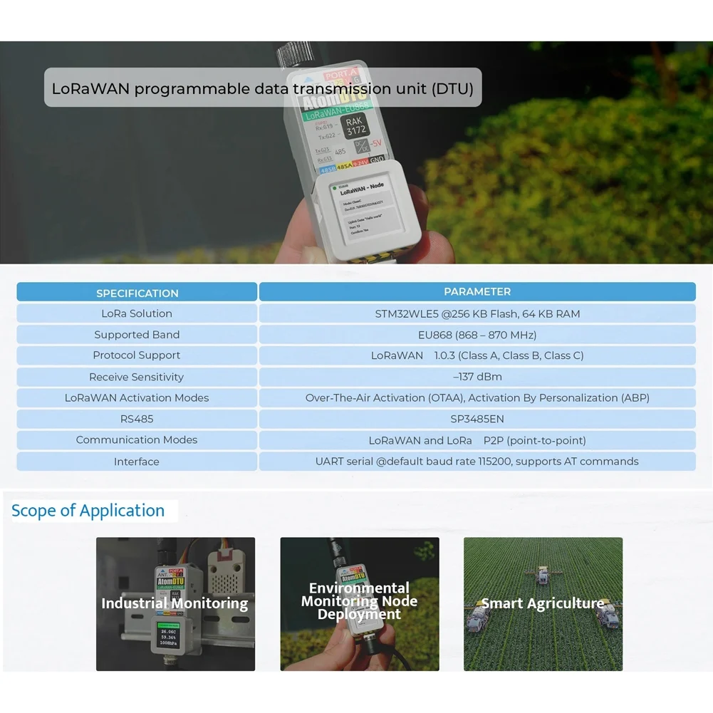 B04C-Atomic DTU Lorawan Base Lorawan Programmable Data Transmission Unit EU868 STM32WLE5CC