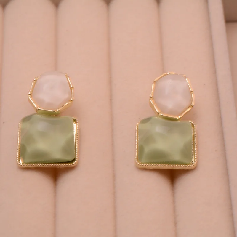 Hot Classic Women  Irregular Stone Drop Earrings Pink Orange Olive Blue Dangle Earrings Fashion Jewelry Accessory Wholesale