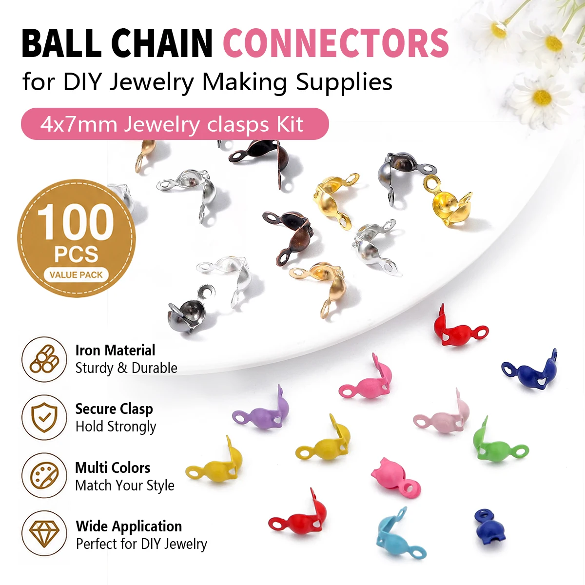 4x7mm Iron Knot Cover Bead Tips Clamshell Clasps 100pcs Multicolor Connectors for DIY Bracelet Necklace Jewelry Craft Supplies