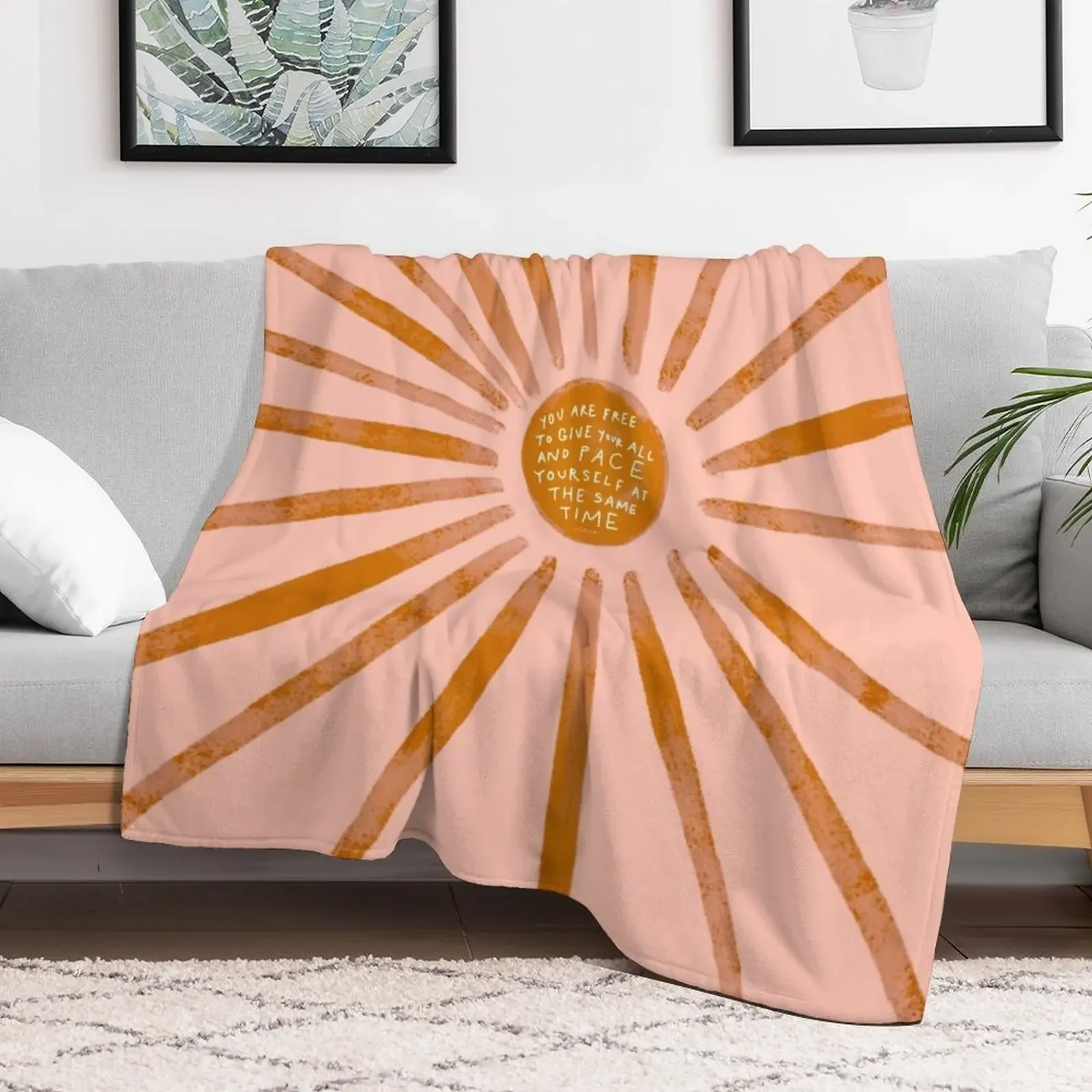 You are free to give your all and pace yourself at the same time - inspirational quote and golden sun Throw Blanket