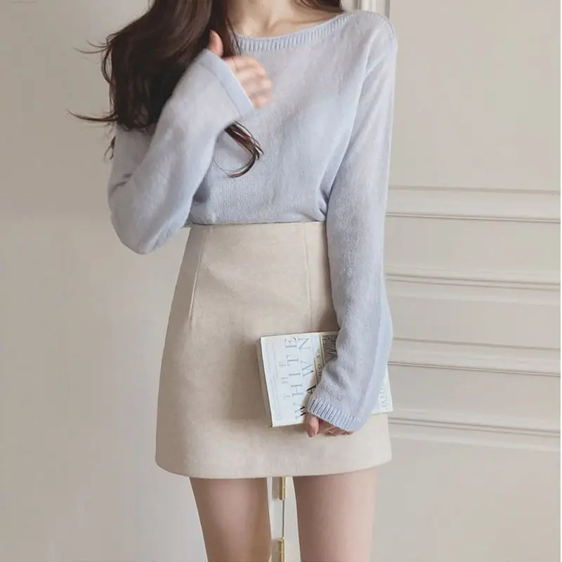Women's 2026 Autumn Winter New Tweed High Waist Safety Mini Skirt A-Line Bodycon Pencil Warm Elegant Chic Coquette Trendy