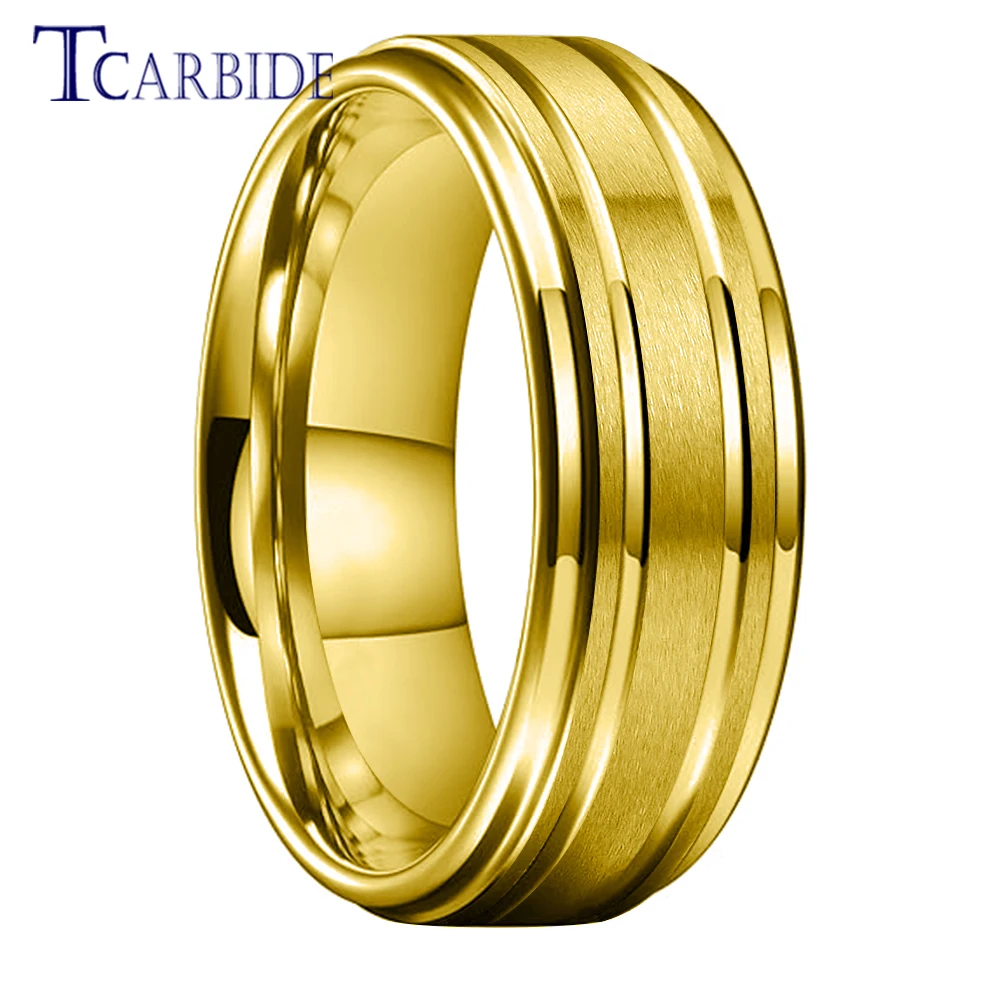 Dropshipping 8mm Men Women Tungsten Satin Ring Fashion Wedding Band with Grooved Stepped Finish 4 Colors Available Comfort Fit