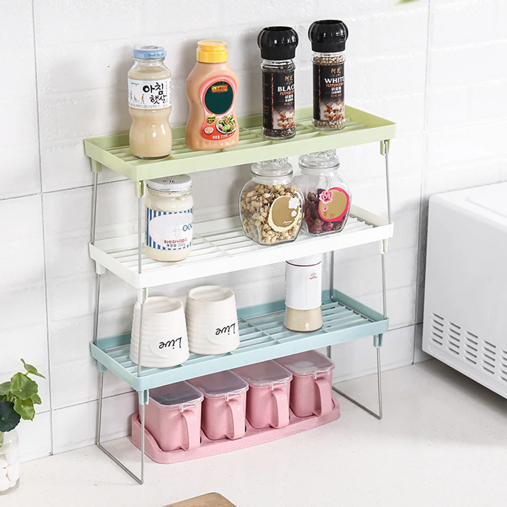 

3pcs Seasoning Shelf Organizer Thick Plastic Stackable Kitchen Storage Rack Stainless Steel Rod For Spices Condiments Canned
