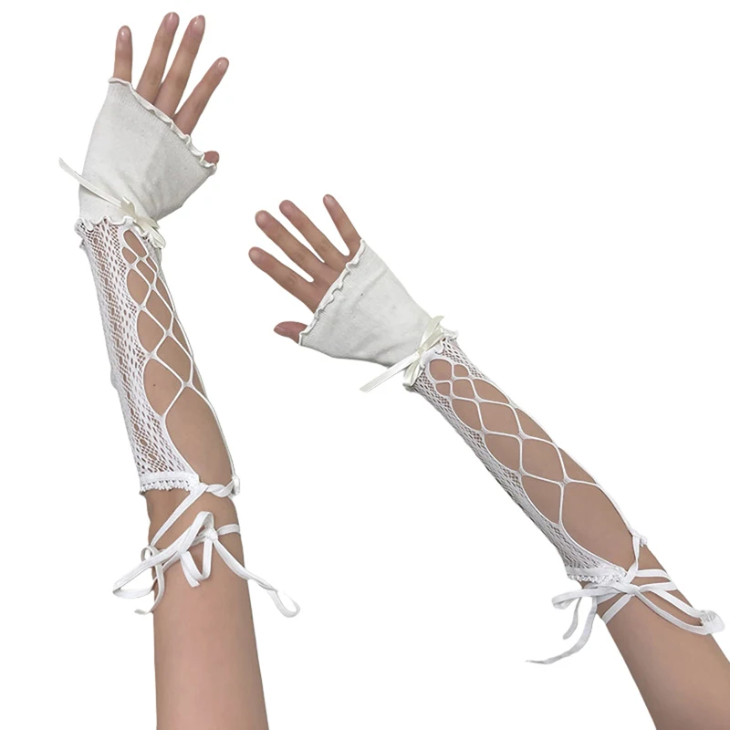 Women Vintage Lace Gloves Elegant Floral Embroidered Wrist Length Bridal Gloves Wedding Party Accessories