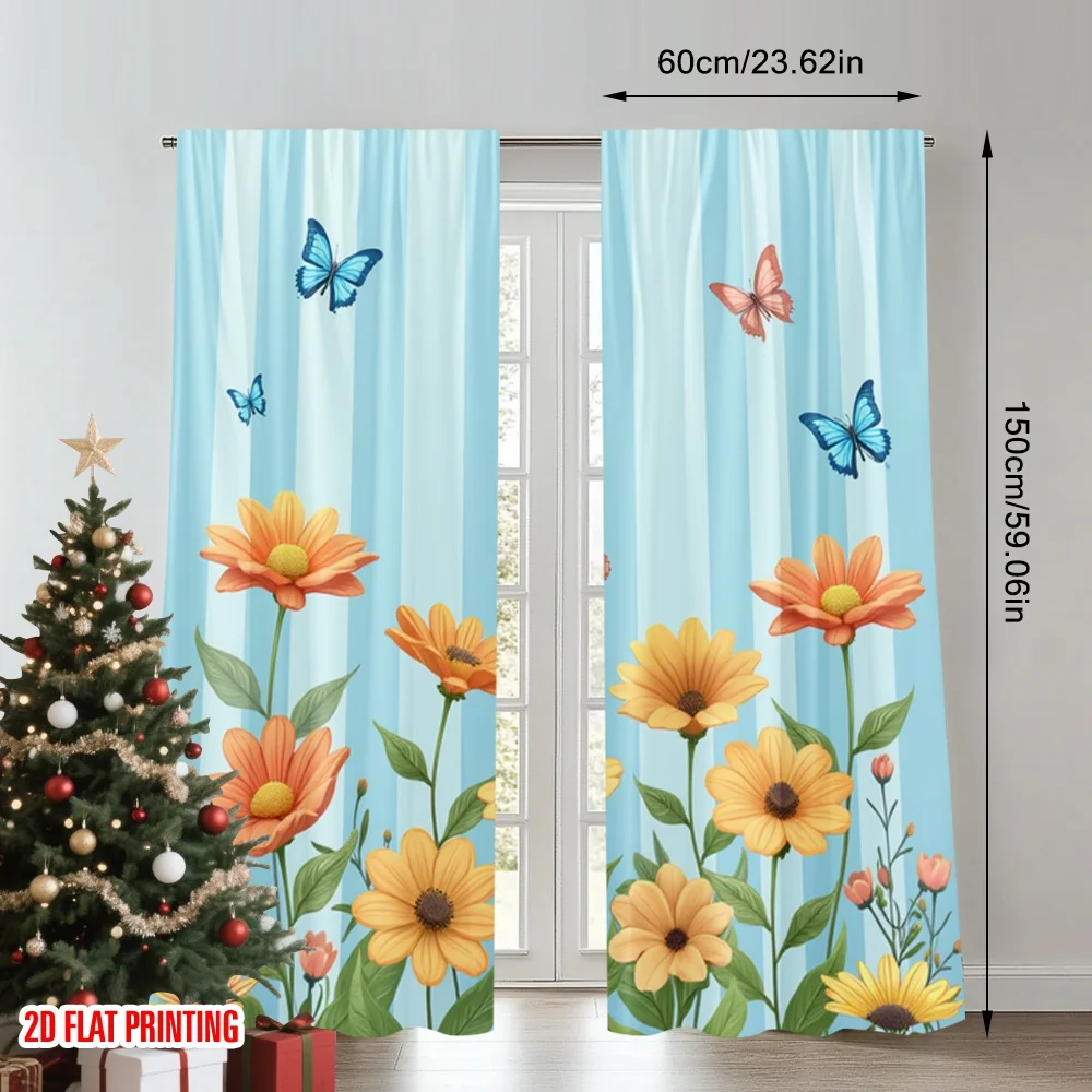 2pcs 2D flat printing Drapes Spring Butterflies Flowers Meadow Digital Printed Polyester Drapes Party Decorations Use for