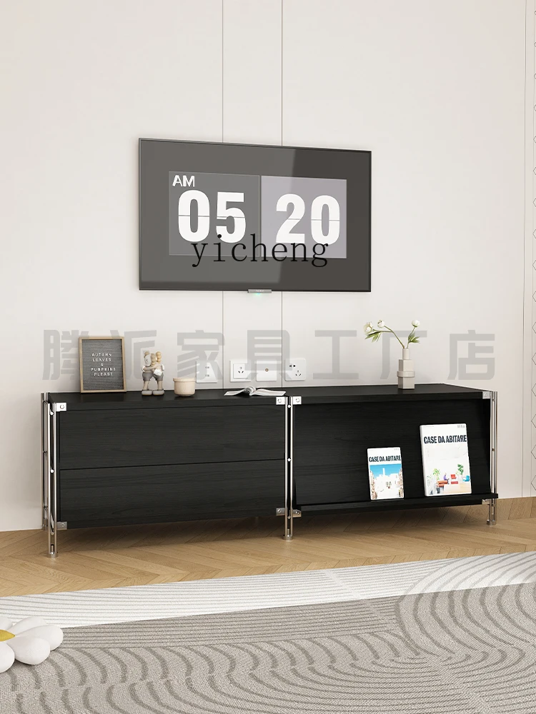 XL TV cabinet, chest cabinet, black and white flap door, drawer, steel and wood storage side cabinet